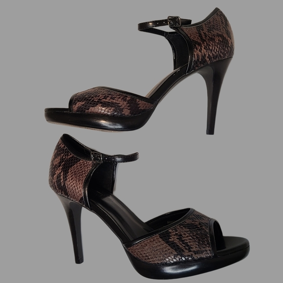 🆕️NWOT Tahari Black&Brown Snake Skin Platform Peep Toe Heel✨️Size 8 - Picture 6 of 8